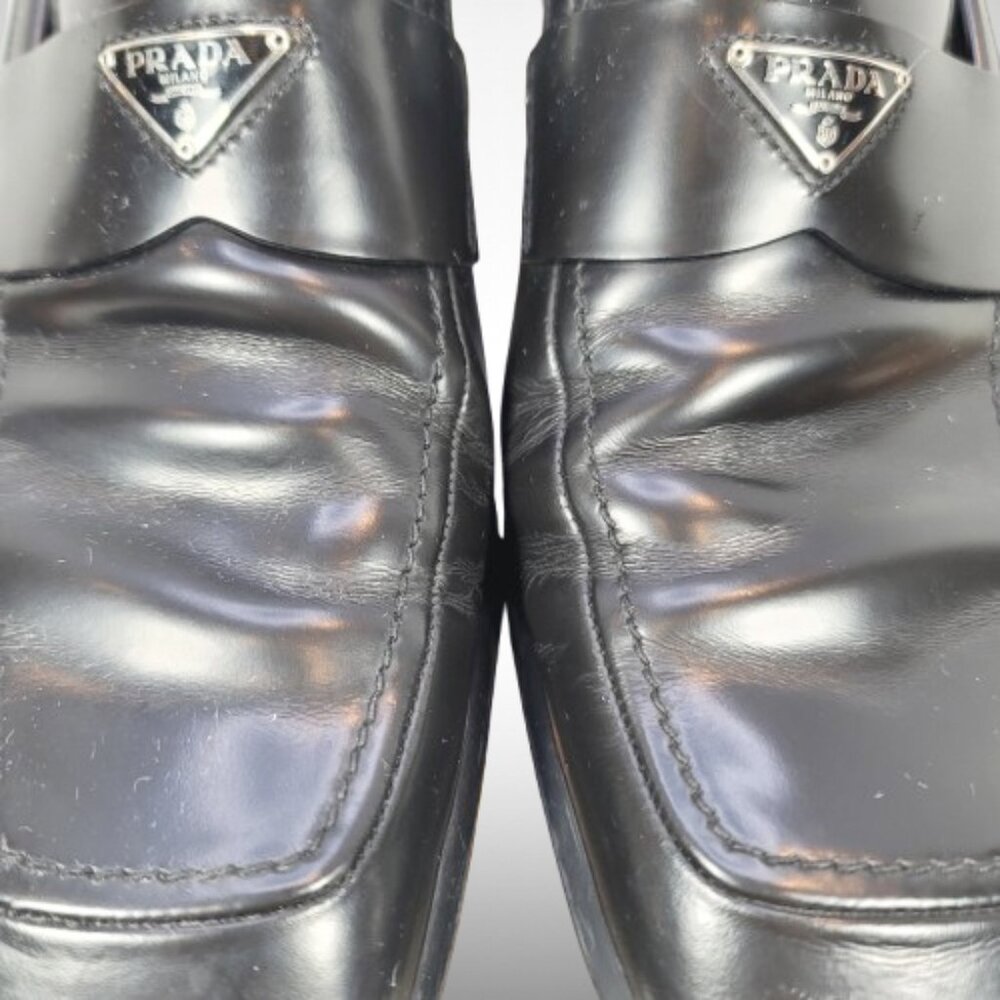 FAIR CONDITION Prada Brushed Leather Triangle Logo Loafers Size: 8.5 - Picture 15 of 16